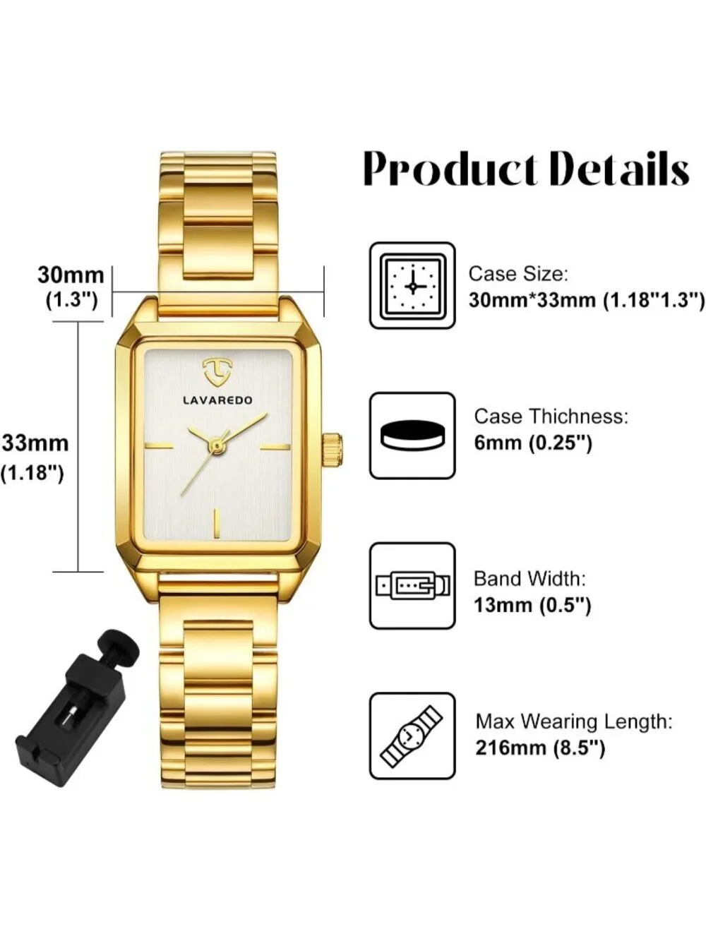 Womens Gold White Analog Quartz Stainless Steel Waterproof Luxury Bracelet Watch